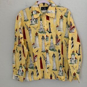 Vintage CB Casual Cotton Light Windbreaker Zippered Nautical Theme Print Size S